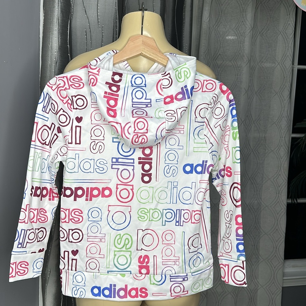Adidas Hoodies size M (10-12) Youth Girl Sweatshirt. White- Multicolor - Picture 2 of 5